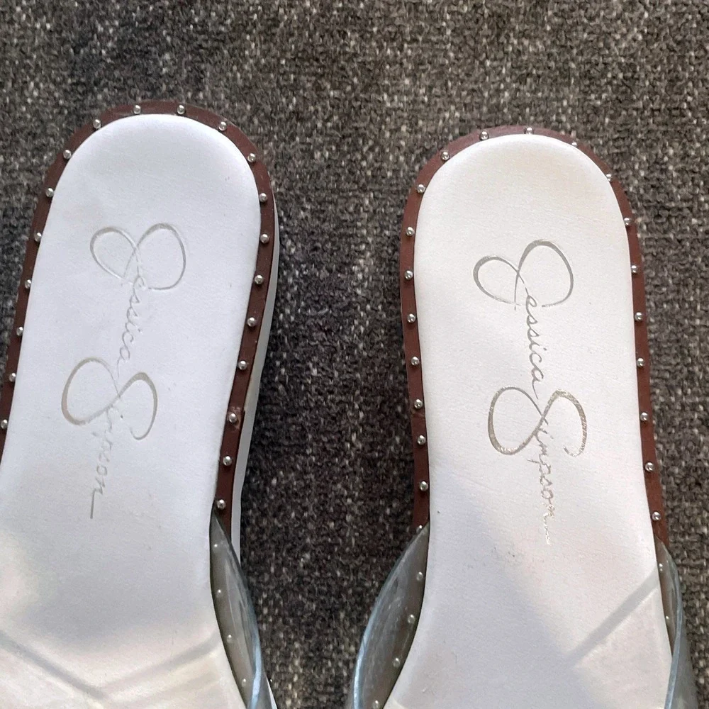 Jessica Simpson Maritah Slide Sandals Womens 8.5 M White Clear Studded Platform